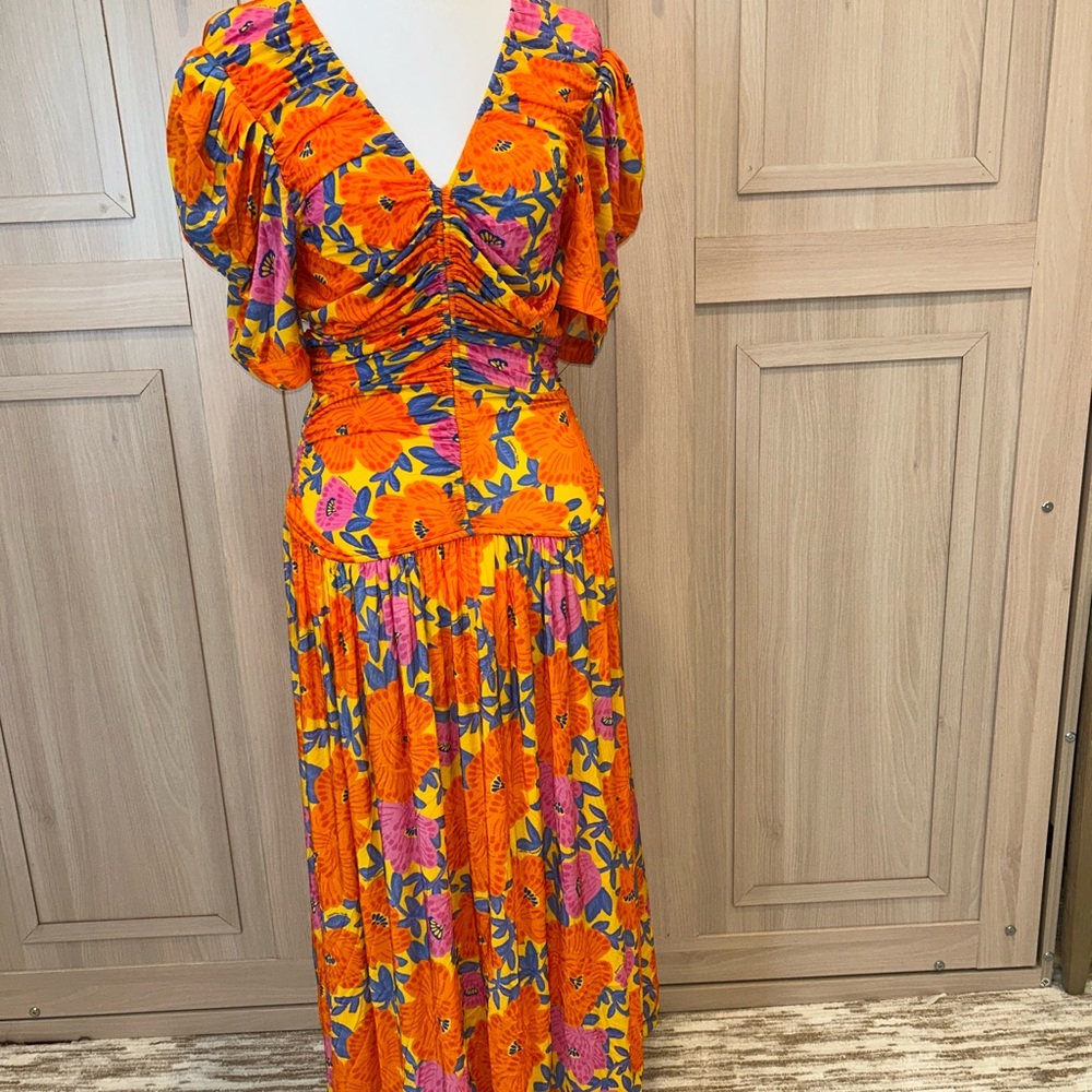 Farm for Anthropologie Floral Ruched Midi Dress Size S